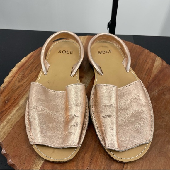 Sole Leather Slingback Flat Menorcan Sandals Rose Gold Sz 40 8.5 - Picture 2 of 6